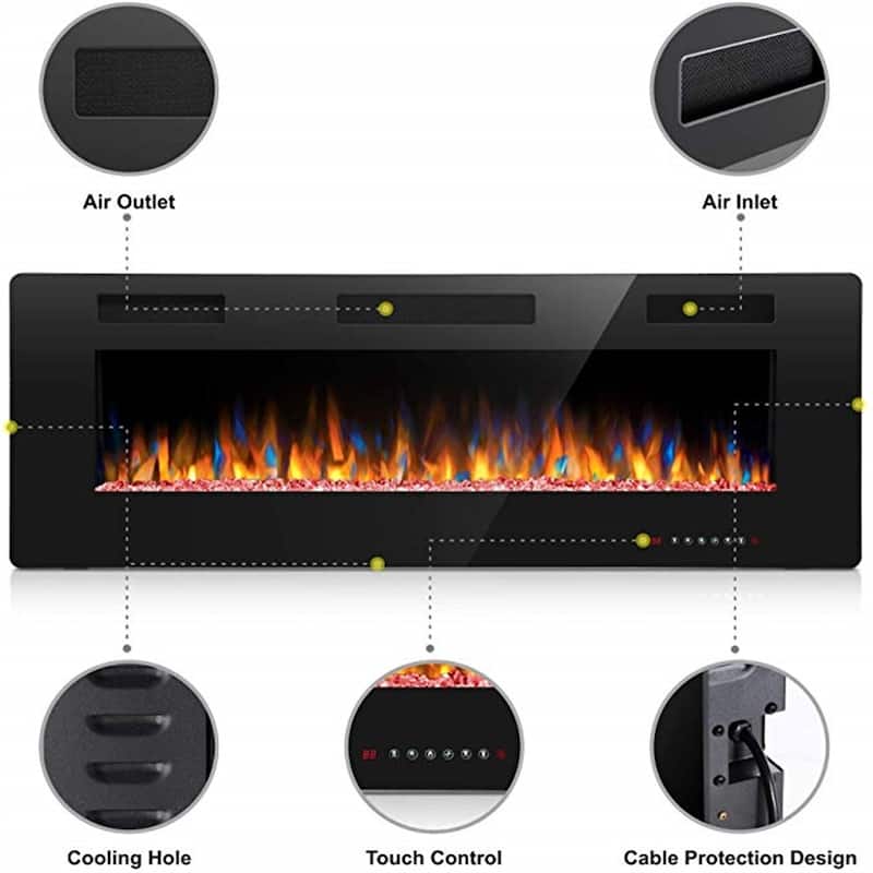 30"-60" Recessed and Wall Mounted Electric Fireplace,750-1500W