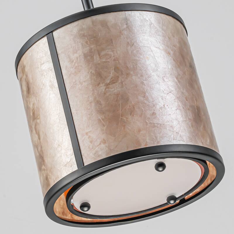20" W and 8" W Rustic Matte Black Finish Tawny Mica Drum Pendant Light for Living Room & Bedroom