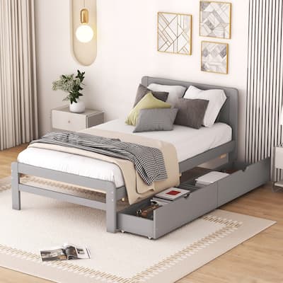 Nestfair Modern Design Twin Size Platform Bed Frame with 2 Drawers