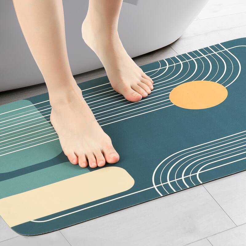 Bath Mat Rug, Abstract Non-Slip Absorbent Bathroom Floor Mat, Easy to Clean, Shower Rug for Shower Bathtub - Blue - 18" x 28"