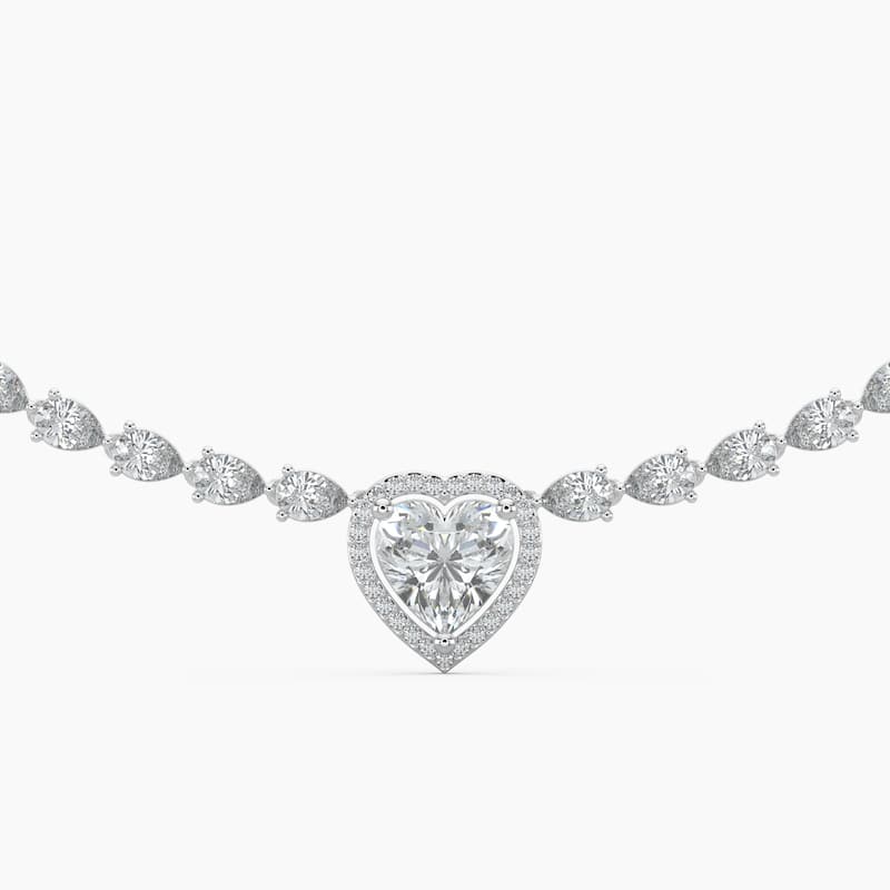 14K Gold Lab Grown Diamond Pear Cut Diamond Tennis Necklace & Halo Heart Pendant
