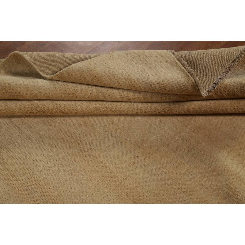 Muted Gold Beige Gabbeh Oriental Area Rug Hand-Knotted Wool Carpet - 6'5" x 9'8"