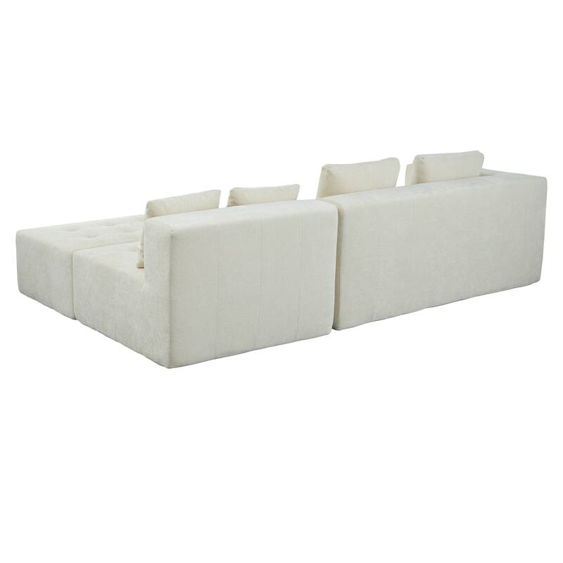 110" Polyester Modular Sectional Sofa (3-Piece) with 4 Pillows and Tufted Seat Design
