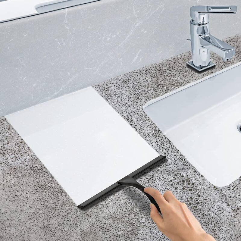 Multi-function Stainless Steel Shower Squeegee with 2 Adhesive Hooks, 10 Inch