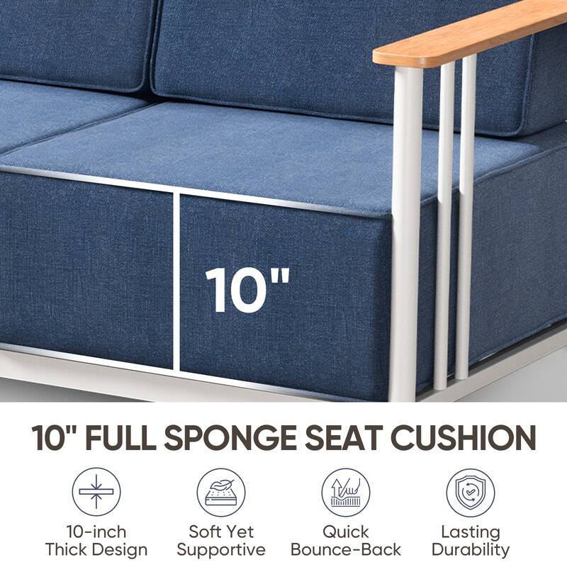 Puffin 3-Seat Outdoor Sofa with Metal Frame and 10-Inch Thick Cushions