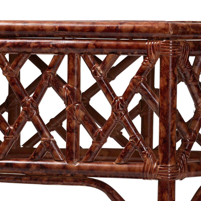 Gaspar Marbled Tortoise Natural Rattan Console Table - Handcrafted Accent Table with Chippendale Design, Coastal Tropical Style