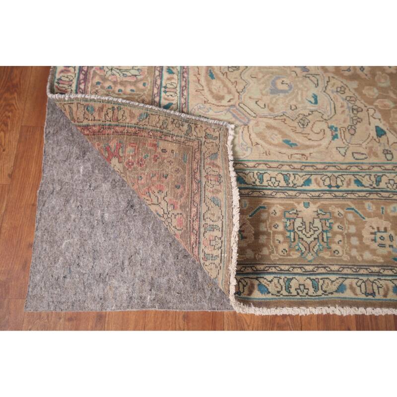 Light Brown Tabriz Persian Vintage Area Rug Handmade Wool Carpet - 6'7"x 9'7"
