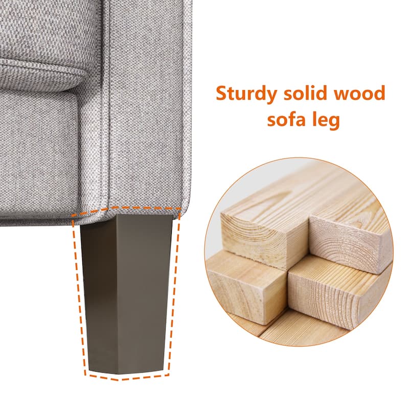 Living Room Furniture 3-Seat Sofa with Sturdy Structure and Solid Wood Legs, Comfortable Cushions, Easy Assembly