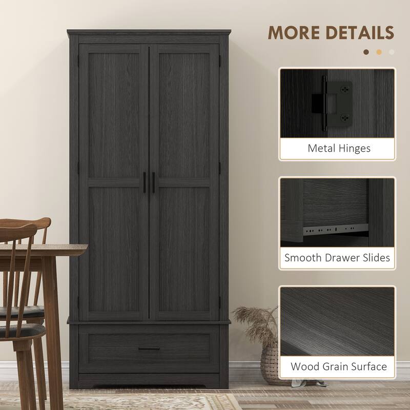 Modern Black Kitchen Pantry Cabinet with Adjustable Shelves Drawer Storage for Kitchen or Dining - 31.5" W x 15.7" D x 68.9" H