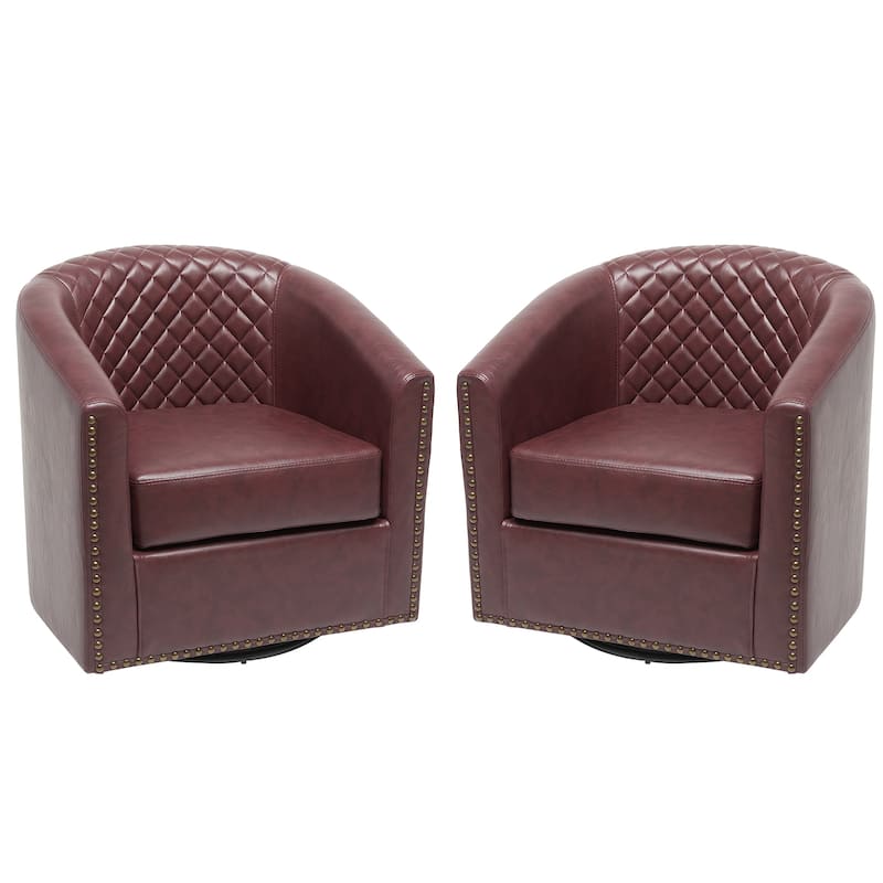 KINWELL 29" Wide Tufted PU Leather Swivel Barrel Chair (Set of 2)
