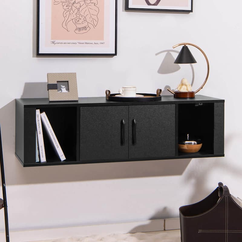 Floating Media Console with 2 Doors and 2 Storage Cubes