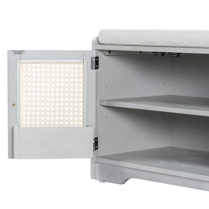 Rustic Entryway Shoe Bench with Removable Cushion - Beige,Gray Wash