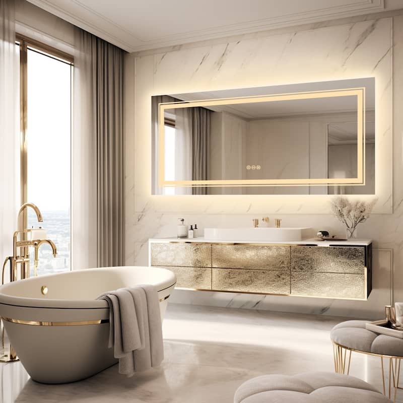 Jumbo LED Light Backlit Bathroom Mirror Makeup Anti-Fog Memory 3 Color - 63"x32"