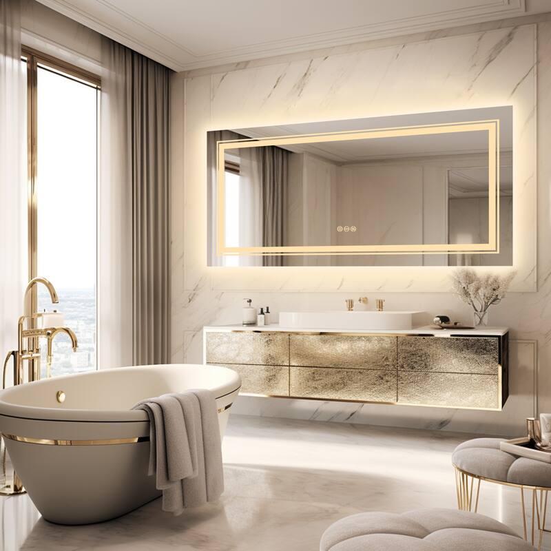 LED Lighted Bathroom Mirror Backlit Makeup Wall Mounted with Defogger - 60"x31"
