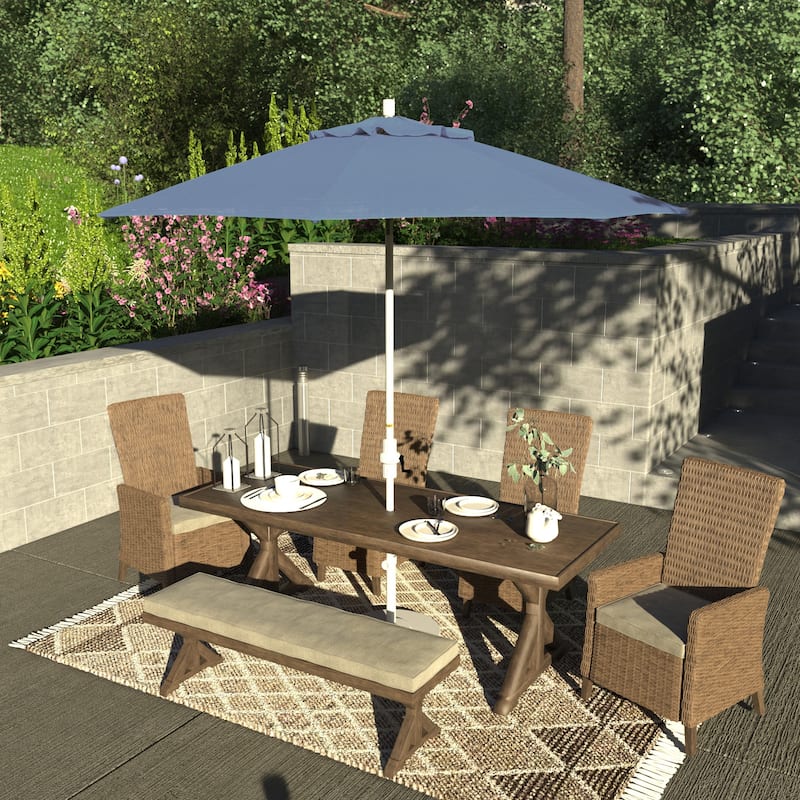 California Umbrella 9' Rd Patio Umbrella White Aluminum Frame Fiberglass Ribs Crank Lift Collar Tilt Sunbrella