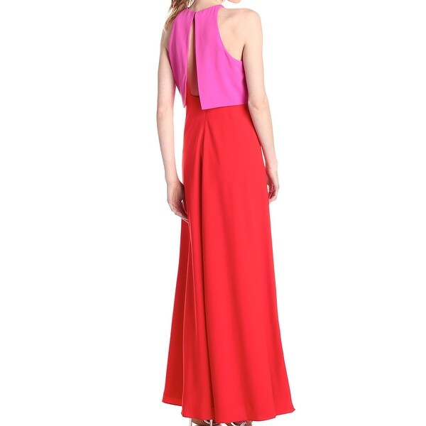 pink and red colorblock dress
