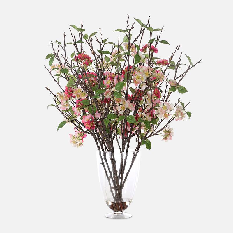 Cherry Blossoms Artificial Floral Arrangements with Glass Vase - 17" - Pink and White
