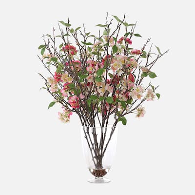 Cherry Blossoms Artificial Floral Arrangements with Glass Vase - 17" - Pink and White
