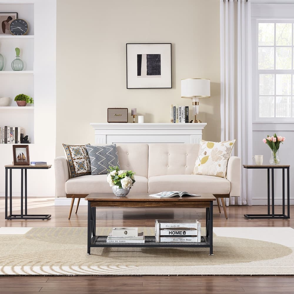 Javlergo 3-pieces Coffee Table Set for Living Room Wood Coffee Table and C End Tables Set