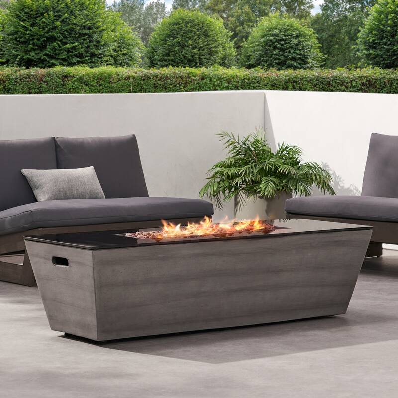 56 in. W x 20.25 in. D x 15.25 in. H Rectangle Propane Burning Outdoor Fire Pit in Gray - Black+ Gray - Propane