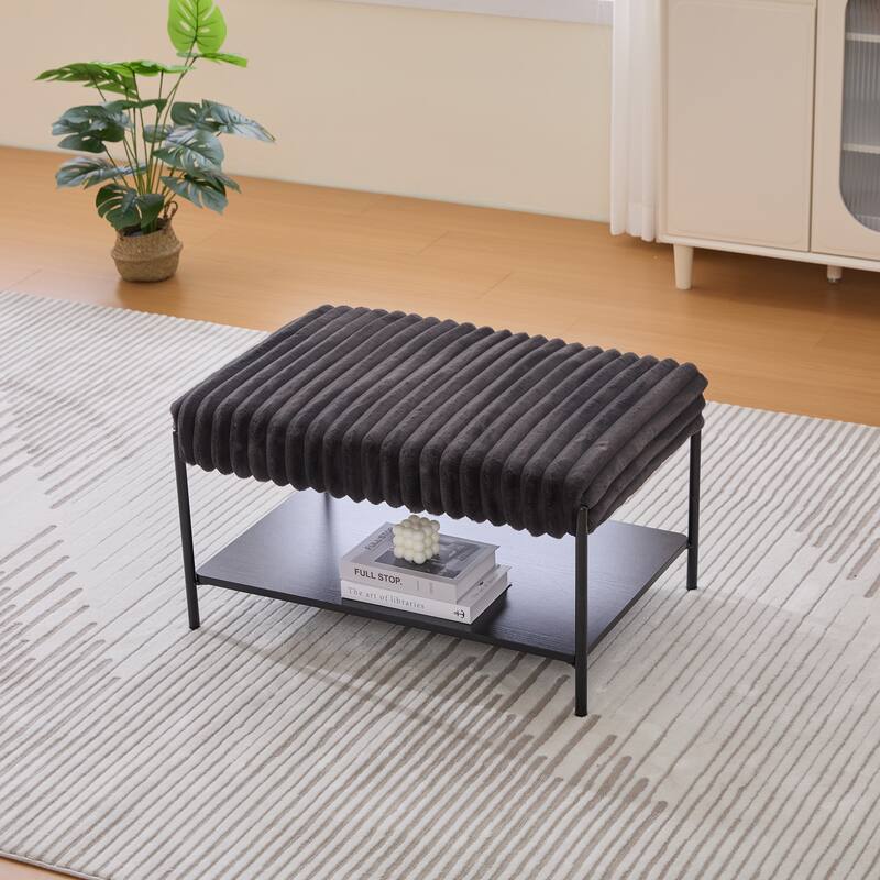 Anmytek 30.7" Storage Bench with Metal Frame Living Room and Entryway Seating with Shelf