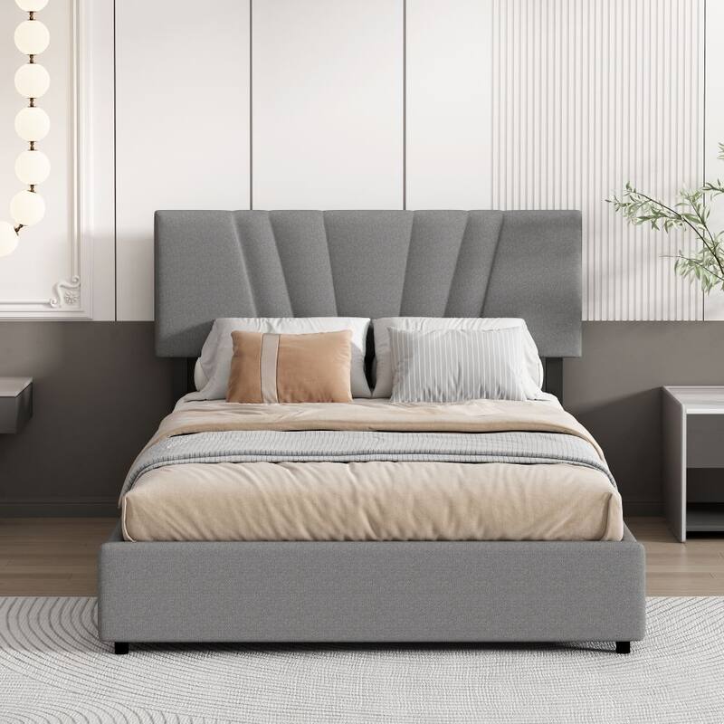 Queen Upholstered Platform Bed with Lifting Storage - Grey