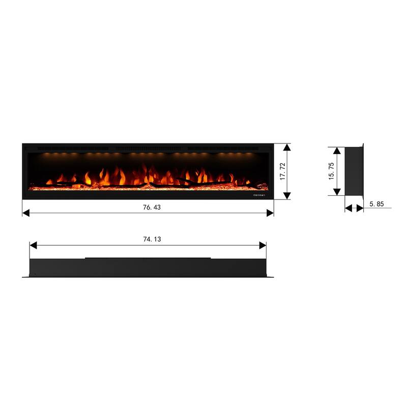 Clihome 50-74"Wide LED Wall-mount Electric Fireplace