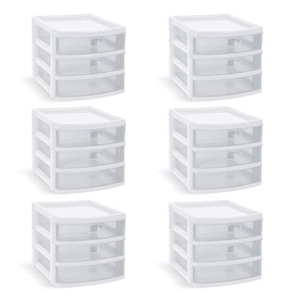 MQ 3-Drawer Plastic Storage Unit in White with Clear Drawers (6 Pack ...