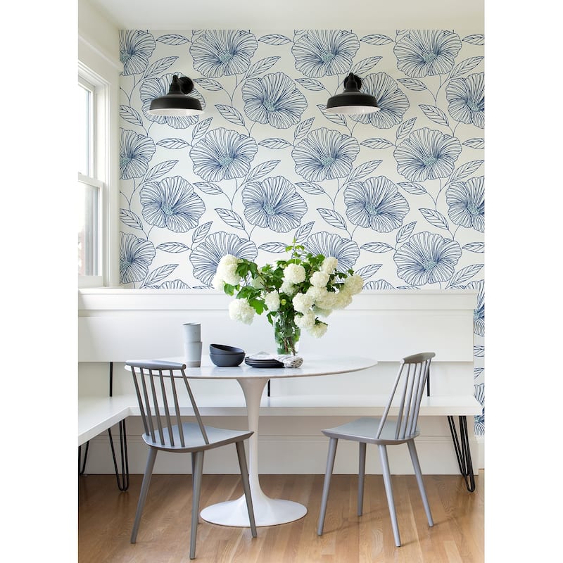 Flowers Nancy Mythic Black Floral 33' L X 20.5" W Wallpaper Roll - Blue