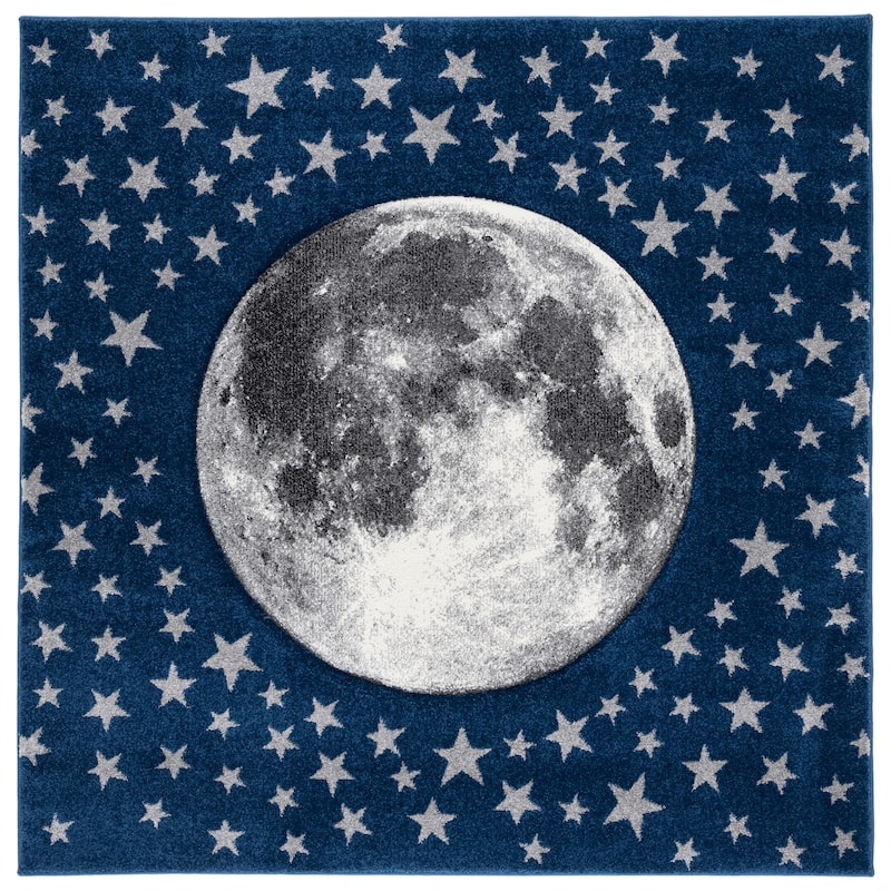 SAFAVIEH Carousel Kids Aine Moon Rug - 3' Square - Navy/Grey