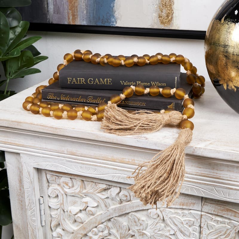 Glass Handmade Round Long Frosted Beaded Garland with Tassel with Knotted Brown Jute - Various Colors - Roche River Decor