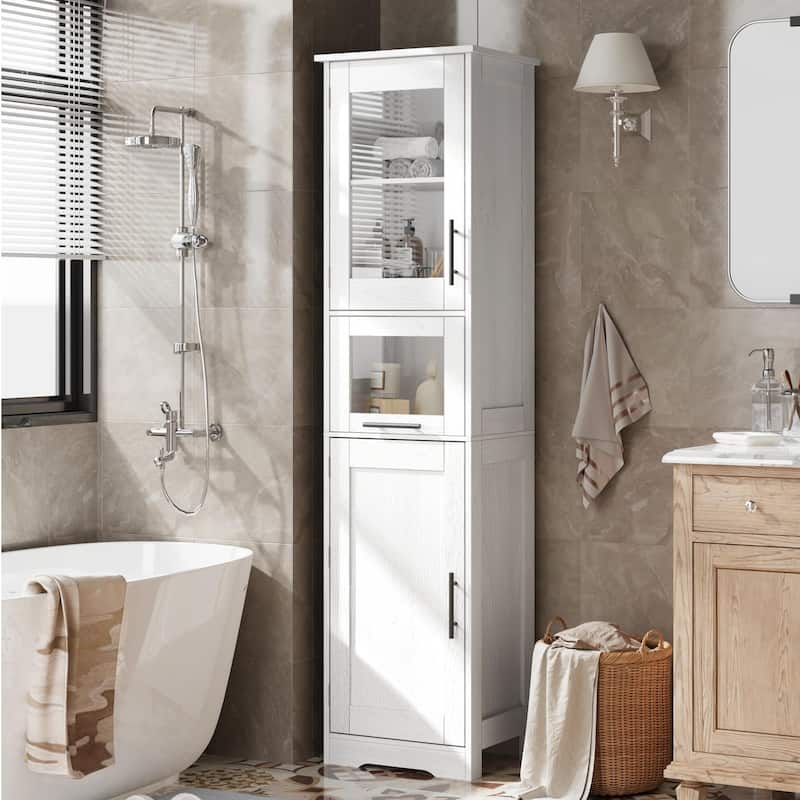 White Bathroom Cabinet Kitchen Pantry Cabinet with Doors and Adjustable Shelf
