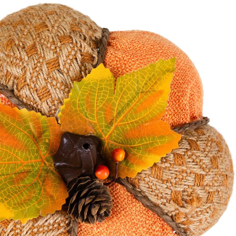 Woven Jute and Burlap Fall Harvest Pumpkin with Pinecone - 8.5" - Orange and Brown