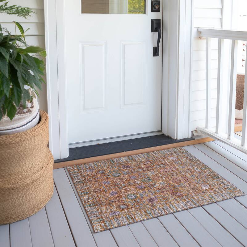Machine Washable Indoor/ Outdoor Traditional Classic Chantille Rug - Orange - 1'8" x 2'6"