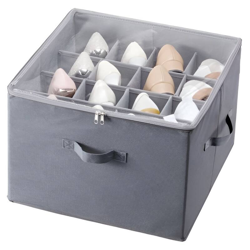 Under Bed Shoe Organizer with Dividers and Clear Cover for Storage - 17 x 17 x 12.4 in