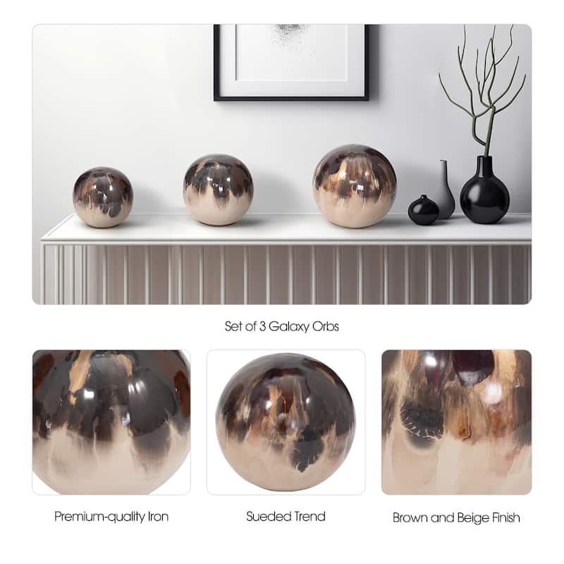 Sagebrook Home Set Of 3 4/5/6" Metal Abstract Round Galaxy Orbs