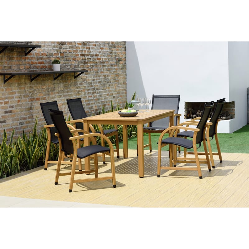 LifestyleGarden 7pc Outdoor Wood Dining Set (Teak Finish) - 7-Piece - Black