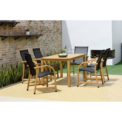 LifestyleGarden 7pc Outdoor Wood Dining Set (Teak Finish) - 7-Piece