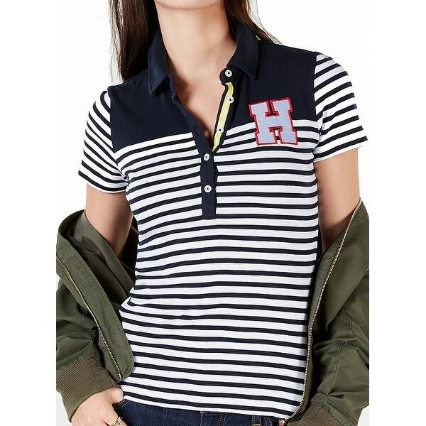 Shop Tommy Hilfiger Women S Shirt White Size Xl Striped Big H Polo Top Free Shipping On Orders Over 45 Overstock 30394183