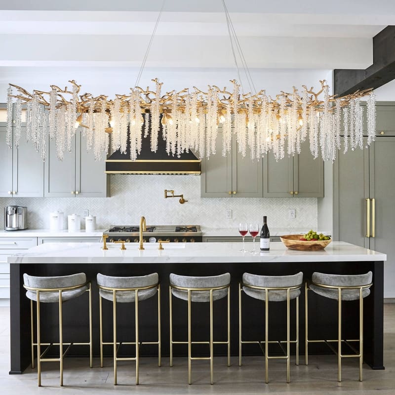 KAYLA Indoor Rectangle Crystal Chandeliers, Dining Room Light, Pendant Light Fixture for Kitchen Island