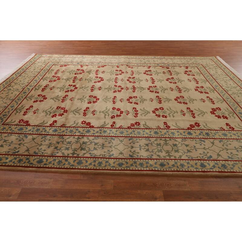 All-Over Aubusson Oriental Area Rug Handmade Wool Carpet - 9'2"x 11'10"