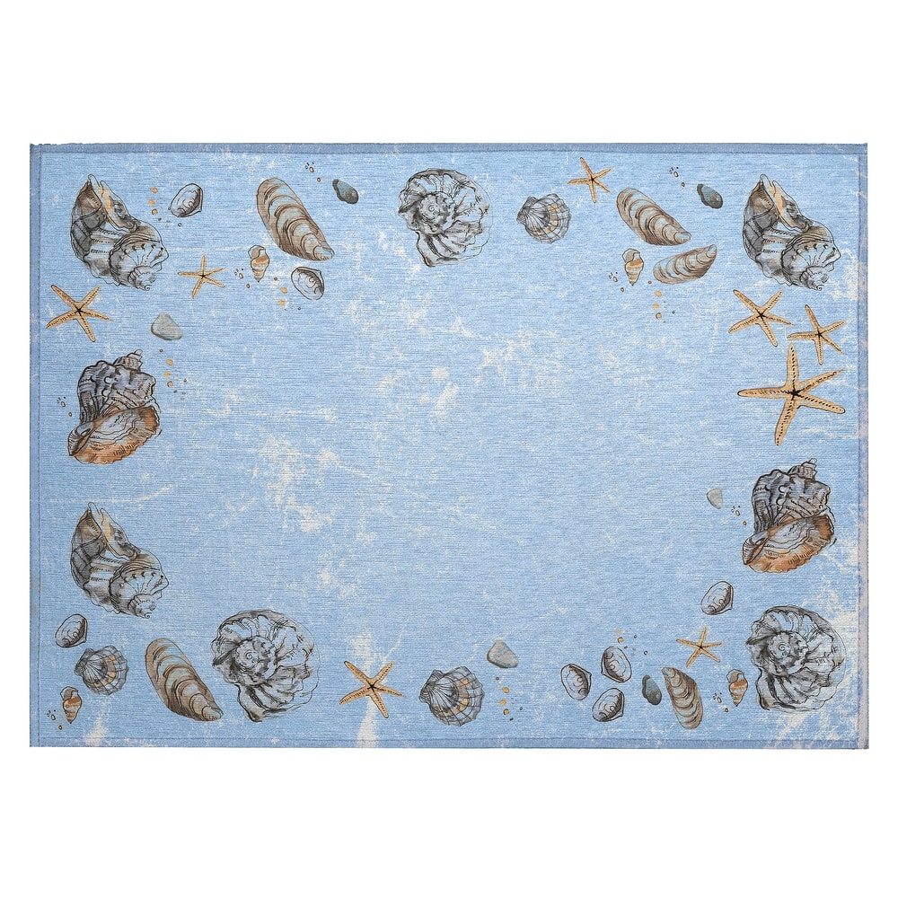 Indoor/ Outdoor Surfside Border Shells Washable Rug New