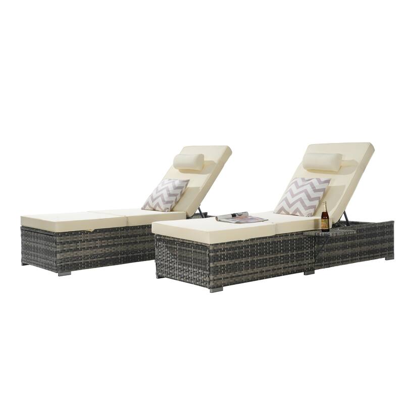GDFStudio - Amelia Outdoor Chaise Lounge Chair Set of 2 with Adjustable Recline and Side Table for Poolside Relaxation