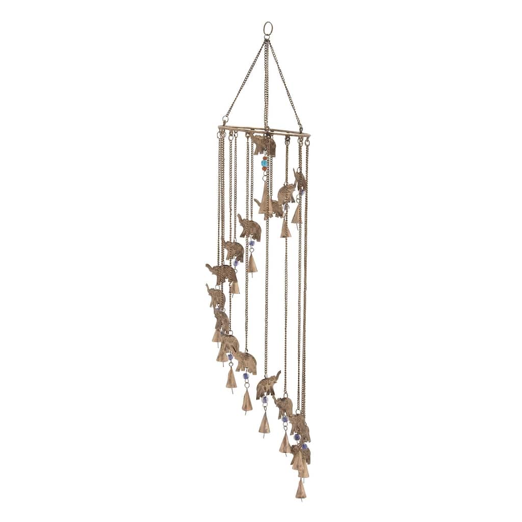 Metal Elephant Indoor Outdoor Windchime with Beads and Cone Bells - Brass - Roche River Decor