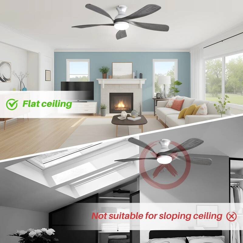 52 Inch Flush Mount Smart Ceiling Fan with Light, APP and Remote Control, Low Profile - 52 inch