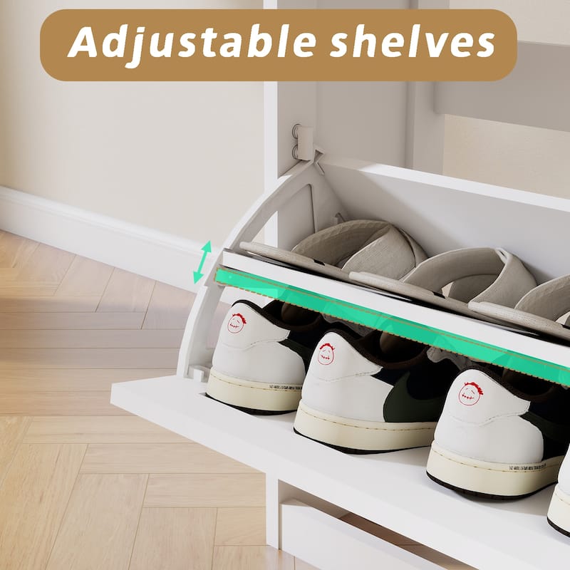 4-Door Flip Shoe Storage Cabinet - Freestanding Slim Shoe Organizer with Adjustable Shelf for Entryway, Foyer and Hallway