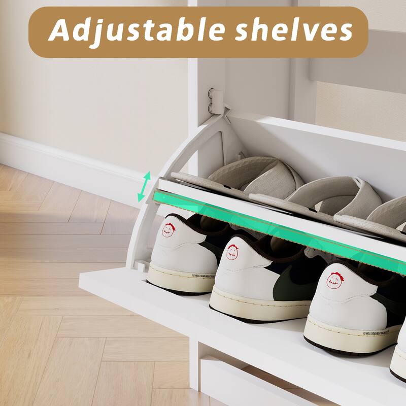 Shoe Storage Cabinet with 4 Flip Drawers, Freestanding Shoe Cabinet Organizer with Adjustable Shelf, Shoe Cabinet for En