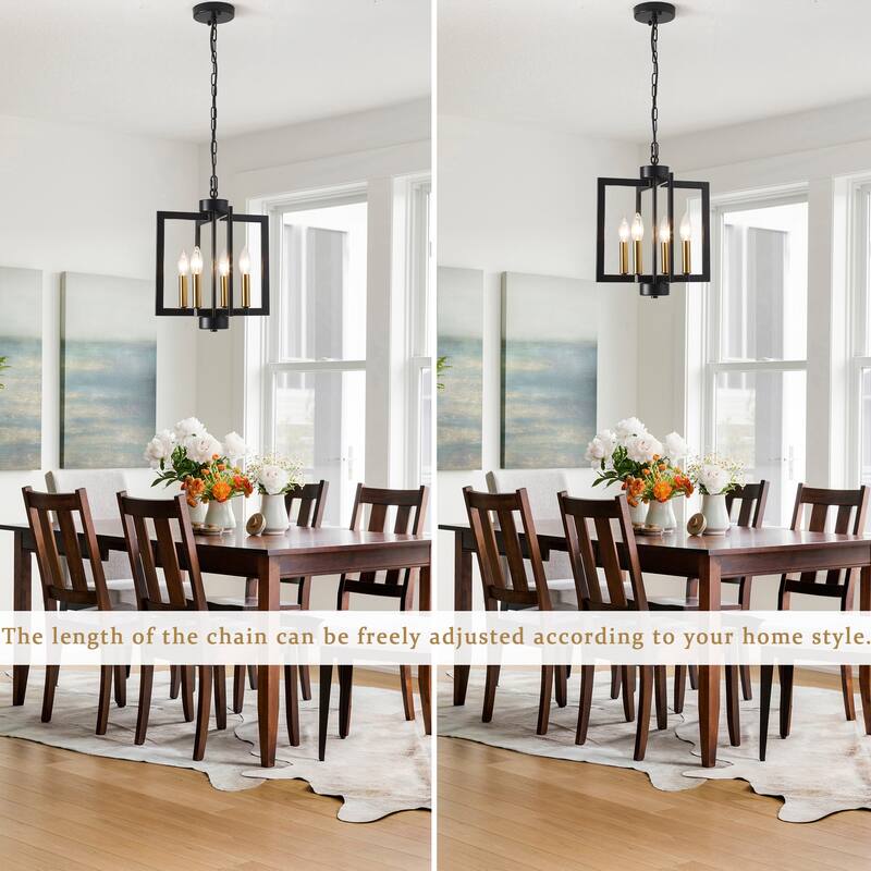 4-light Candle Style Square Chandelier for Bedroom Study