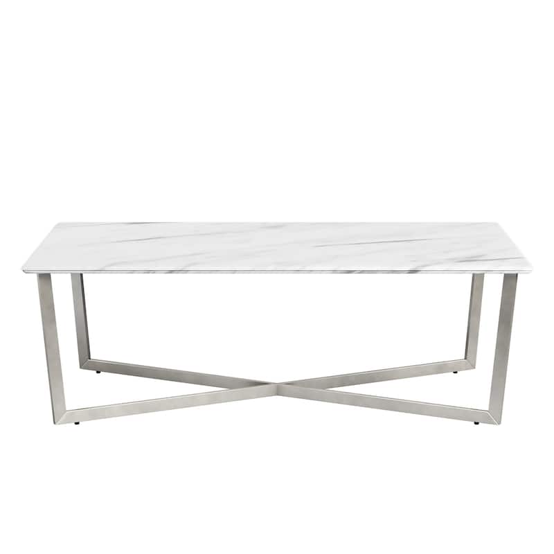 HomeRoots 47" Black And Silver Faux Marble Rectangular Coffee Table