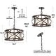 preview thumbnail 8 of 16, Modern Farmhouse 4-Light Drum Chandelier Wood Grain Lights for Dining Room - D15.5" x H76"